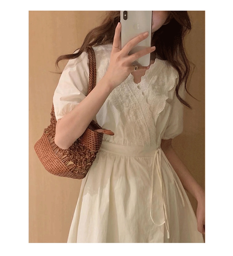 Đầm Trắng Cổ Chữ V Phong Cách Retro Pháp Thời Trang Mùa Hè Hàng Mới 62093