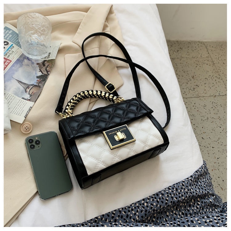 Túi Xách Đeo Vai Phối Màu Đen Trắng Hình Vuông Phong Cách Hàn Quốc Thời Trang Cho Nữ