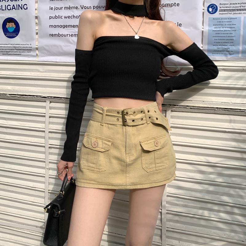 Chân Váy Denim Lưng Cao Dáng RENJIANVSHENG Chữ a Phong Cách Retro Dành Cho Nữ