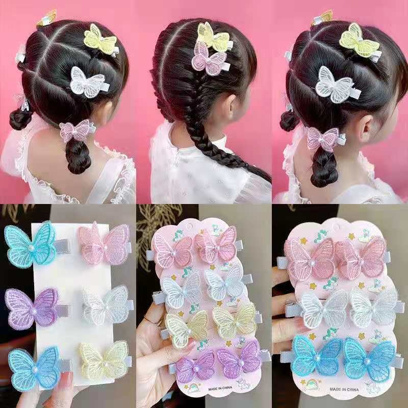 Set 2 Kẹp Tóc Thêu Hình Bươm Bướm Dễ Thương Cho Bé Gái