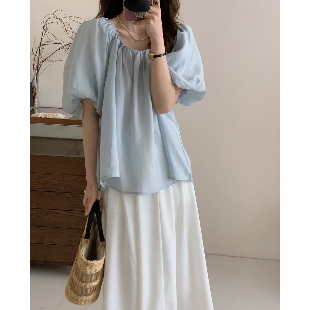 63789 Phong Cách Mới Áo Sơ Mi Mỏng Màu Trơn