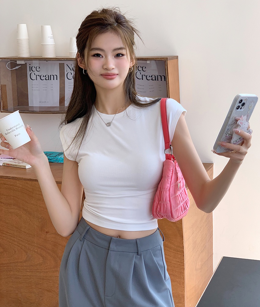 Áo Thun Cổ Tròn Tay Ngắn Dáng Ôm Màu Sắc Đơn Giản Thời Trang Cho Nữ 64044