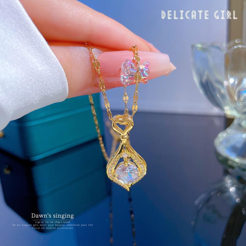 XiaoboACC Dây Chuyền Thép Titan Mạ Vàng Mặt Hình Giọt Nước Đính Đá Zircon Thời Trang Cho Nữ