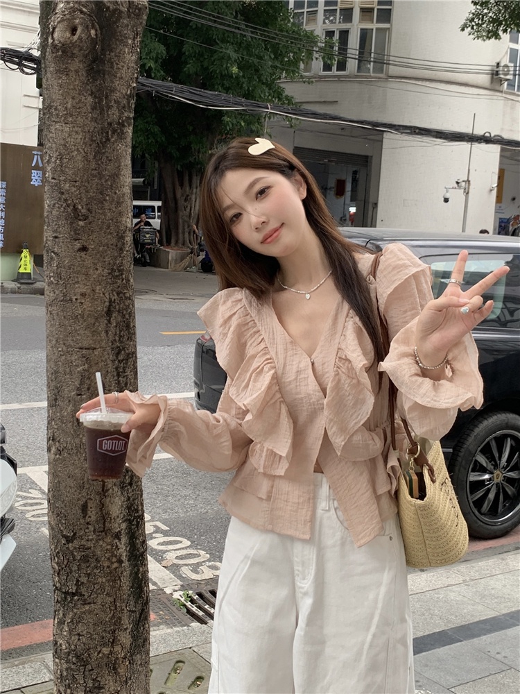 Áo Sơ Mi Cổ Chữ v Viền Bèo Phong Cách Hàn Quốc Kiểu Mới 64490