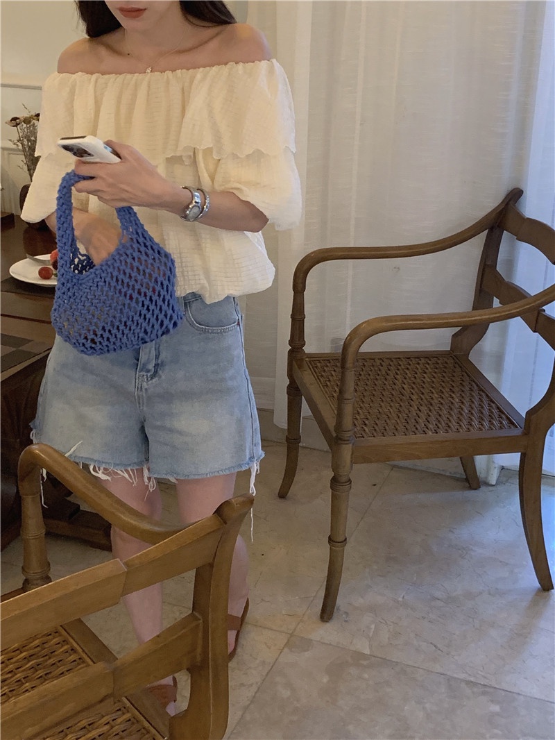 Áo Sơ Mi Ngắn Tay Cổ Phối Ren Đơn Giản Theo Phong Cách Hàn Quốc 64523