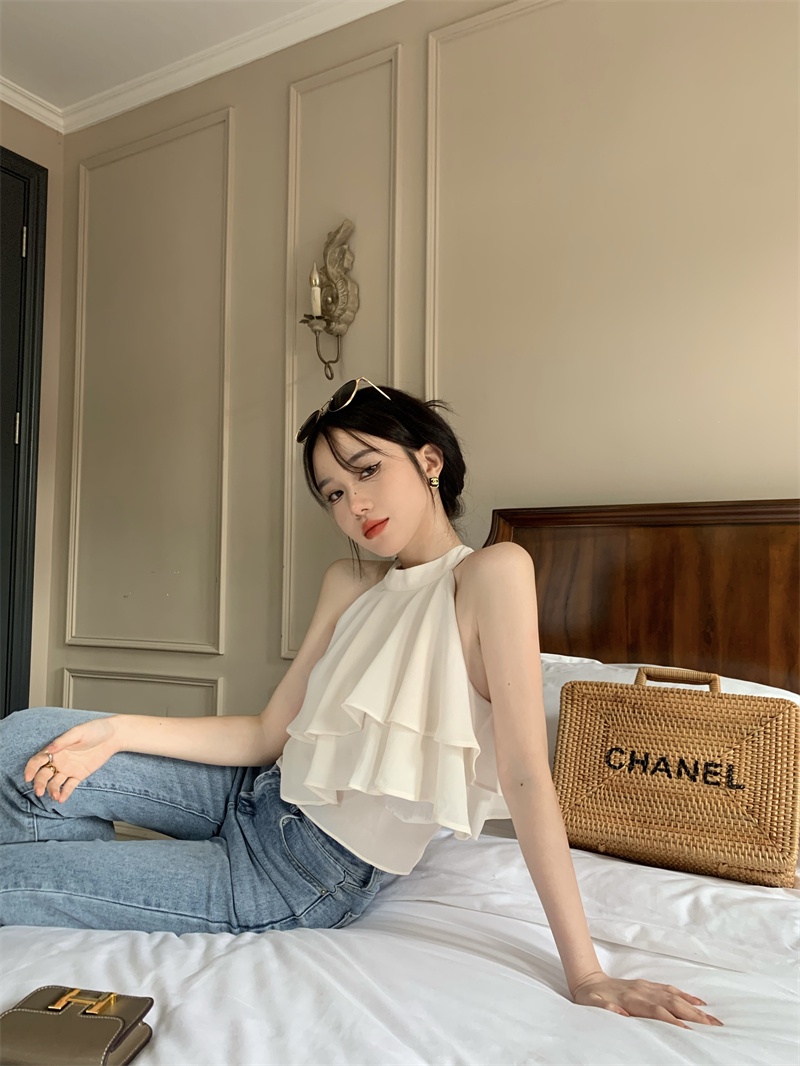 Áo Sơ Mi Voan Cổ Yếm Phối Bèo Thời Trang Mùa Hè 65819