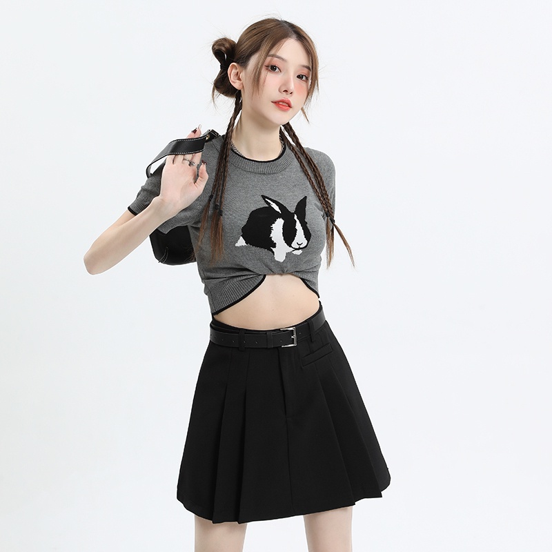 Chân Váy Chữ a Lưng Cao  RENJIANVSHENG Xếp Ly Xinh Xắn Dành Cho Nữ