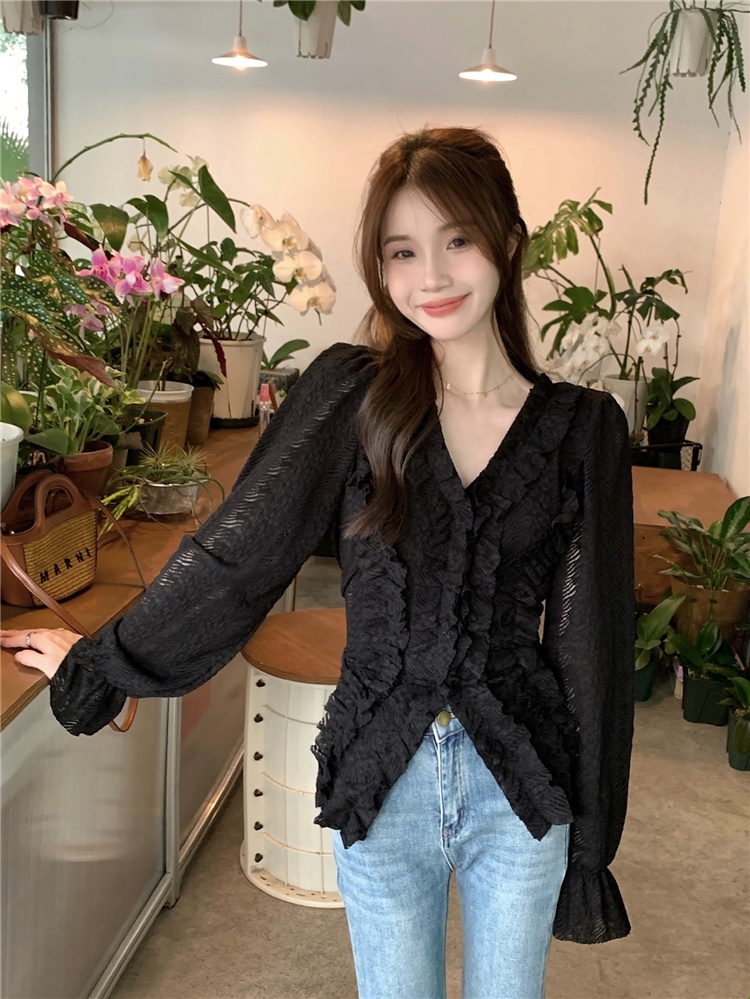 Áo Sơ Mi Cổ Chữ v Tay Dài Phong Cách Hàn Quốc Kiểu Mới 64024