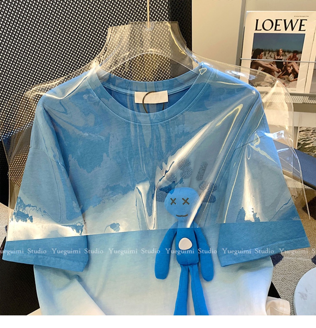 Áo Thun Tay Ngắn Dáng Rộng Màu Xanh Gradient Thời Trang Mùa Hè Cho Nữ