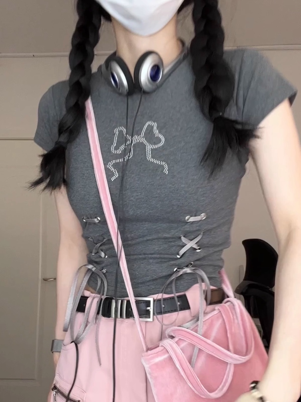 Áo Thun Cột Dây Cotton Nguyên Chất Ngắn Tay Phong Cách Retro 65323