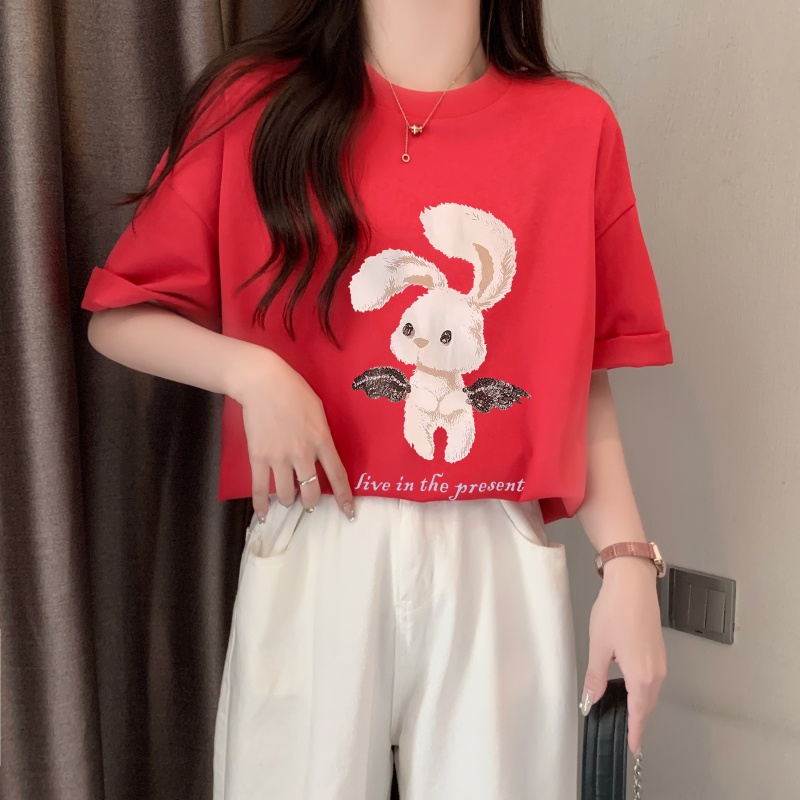 Áo Thun Cotton Dáng Rộng Ngắn Tay In Hình Thời Trang Mùa Hè Cá Tính 61653