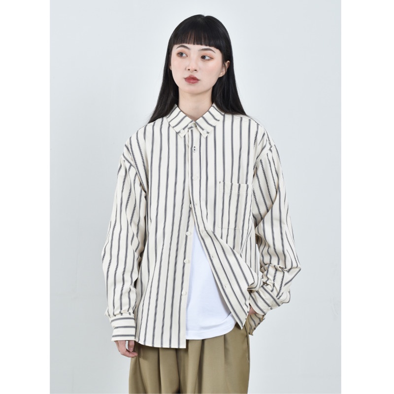 Áo Sơ Mi Nữ Tay Dài Kẻ Sọc RENJIANVSHENG Thời Trang Hàn Quốc