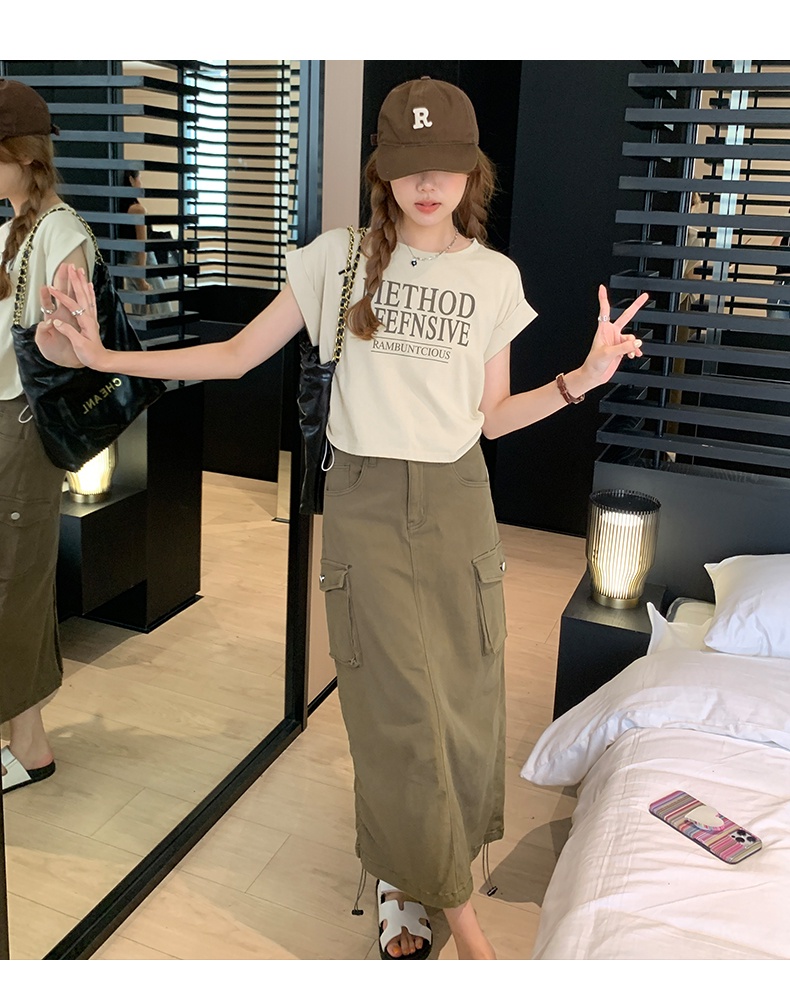 Áo Thun Cộc Tay Dáng Ôm Phối Dây Rút In Chữ Phong Cách Mỹ Thời Trang Mùa Hè 64286