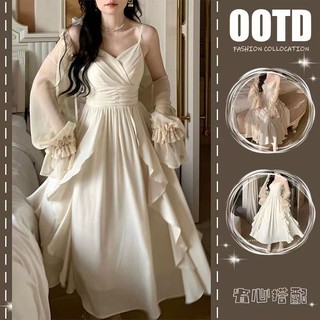 Plus size nữ mùa xuân hè phù hợp với nữ   Pháp mới siêu cổ tích cardigan hẹn hò véo eo Đầm Suông Đầm