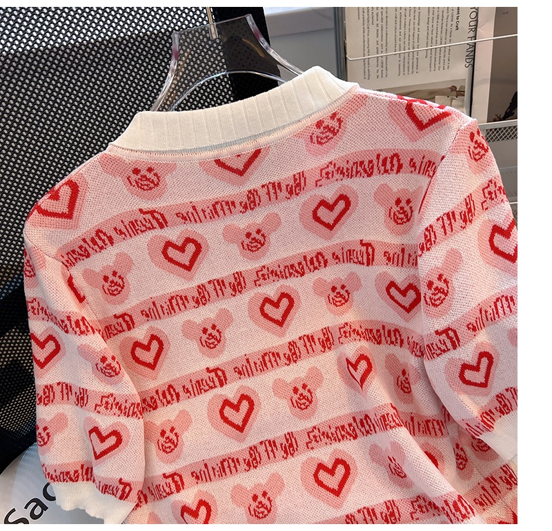 Áo Thun Dệt Kim Tay Ngắn Dáng Rộng Thêu Họa Tiết Trái Tim Phong Cách Mới Thời Trang Mùa Hè