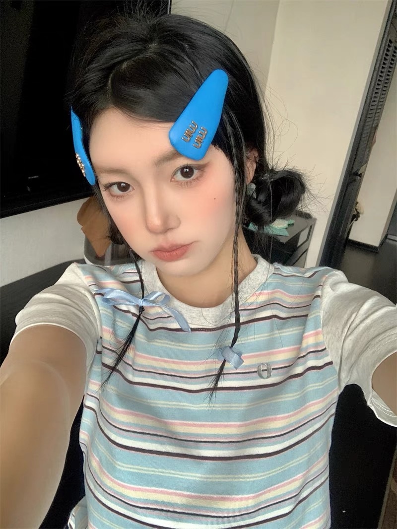 Áo Thun Ngắn Tay Cổ Tròn Họa Tiết Kẻ Sọc Ngang Phong Cách Hàn Quốc Thời Trang Mùa Hè Mới Cho Nữ