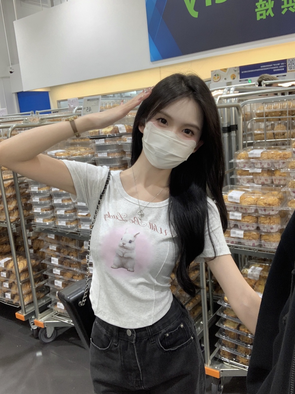 Áo Thun Cotton Tay Ngắn Dáng Ôm In Hình Thỏ Thời Trang Mùa Hè 65733