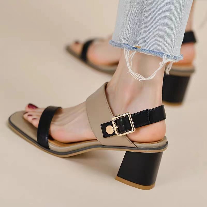 One Giày Sandal Cao Gót Hở Ngón Đế Dày Bằng Da Thật Thời Trang Mùa Hè Cho Nữ