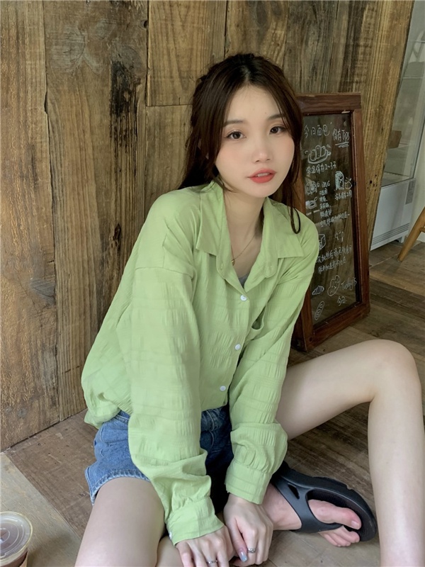 Áo Sơ Mi Chống Nắng Tay Dài Dáng Rộng Màu Sắc Đơn Giản Phong Cách Retro Hàn Quốc 62025