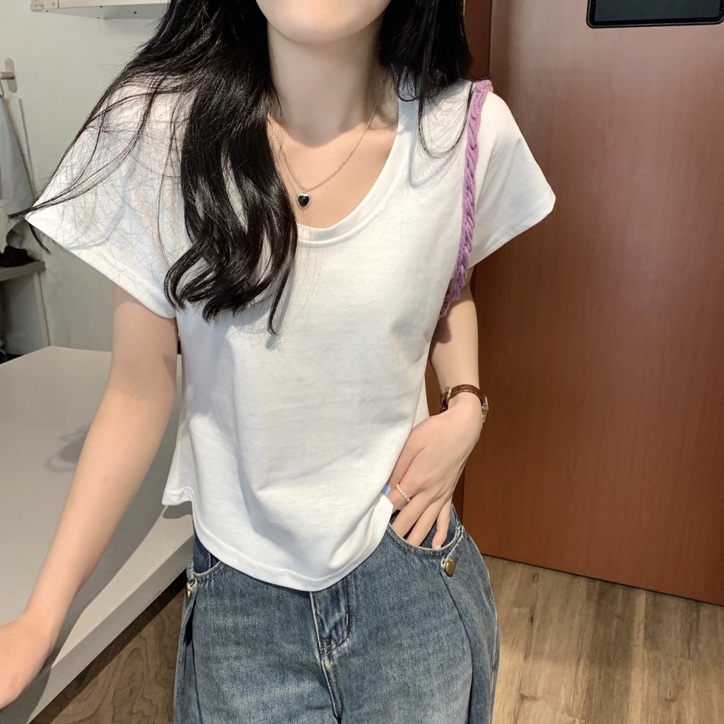 Áo Thun Cotton Dáng Rộng Ngắn Tay Phong Cách Hàn Quốc Thời Trang Xuân Hè Sành Điệu 63531