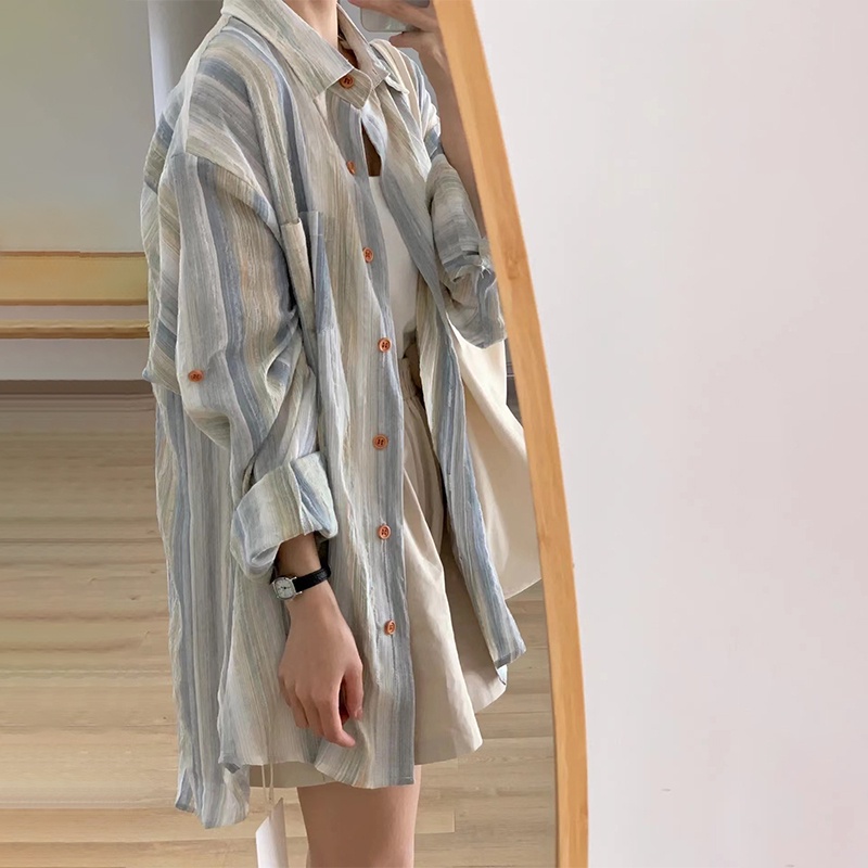 Áo Sơ Mi Kẻ Sọc Dài Tay Chống Nắng Thời Trang Mùa Hè Pháp Sang Trọng 64