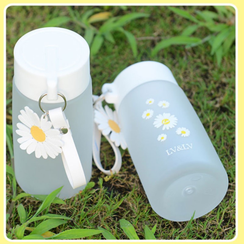 Backpack Bear Bình nước nhựa trong suốt 480ml họa tiết hoa cúc vàng xinh xắn