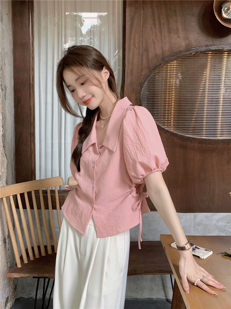 Áo Sơ Mi Cột Dây Màu Trơn Kiểu Pháp Thời Trang Mùa Hè 64552