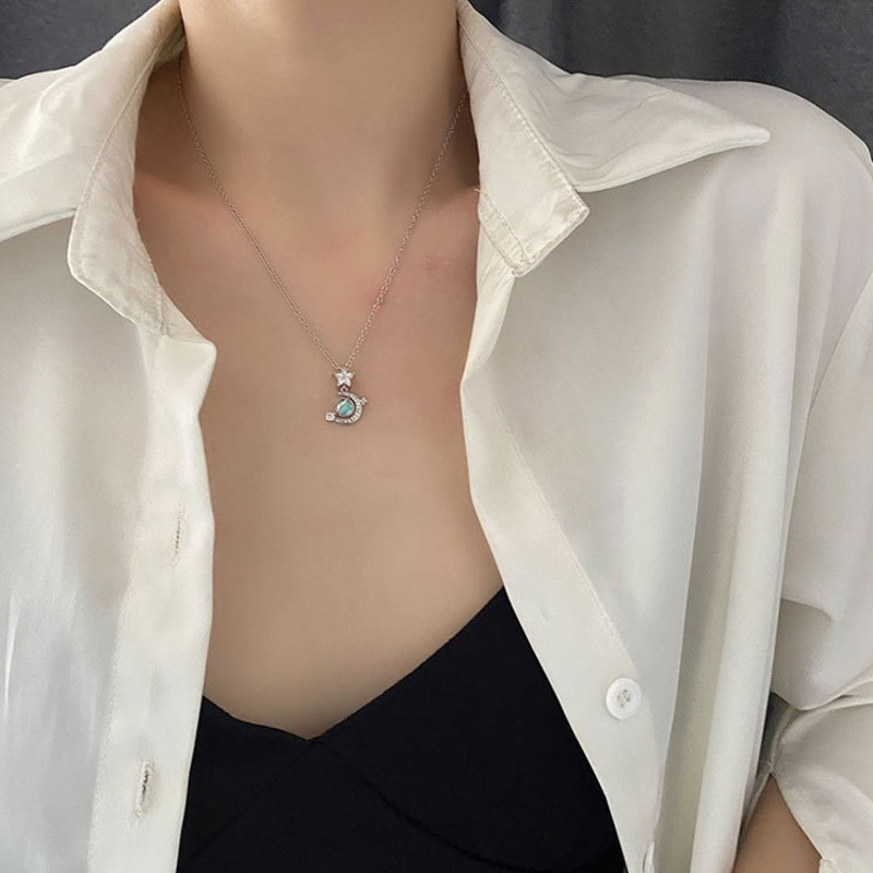 Dây Chuyền Mặt Hình Ngôi Sao / Mặt Trăng Đính Đá Zircon Lấp Lánh Sang Trọng Thời Trang Cho Nữ