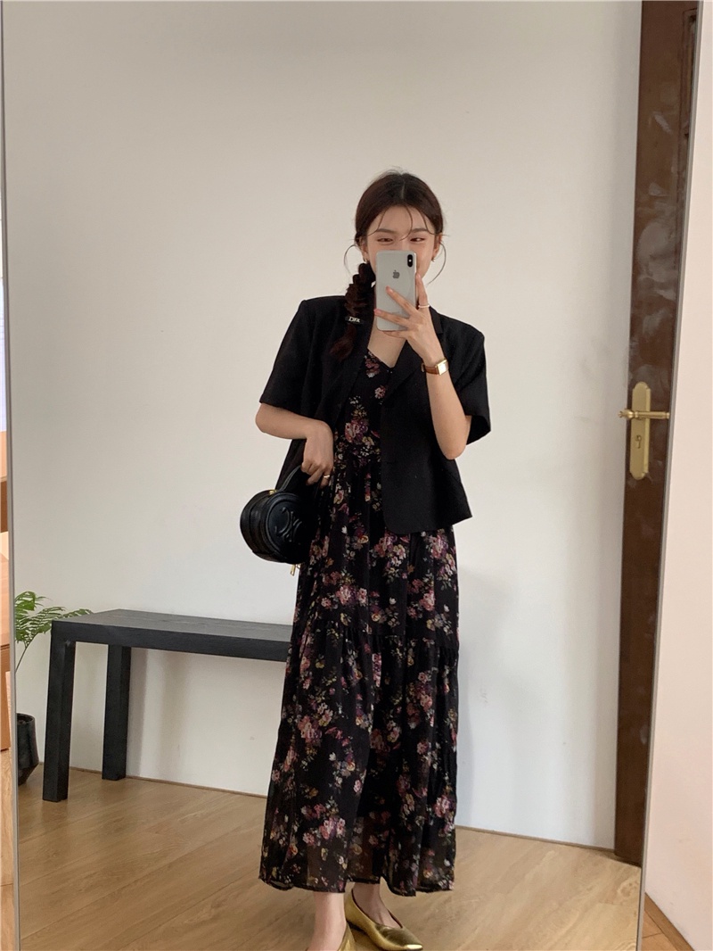 Đầm Hoa Hai Dây Kèm Thắt Lưng Phong Cách Retro Hàn Quốc 65576