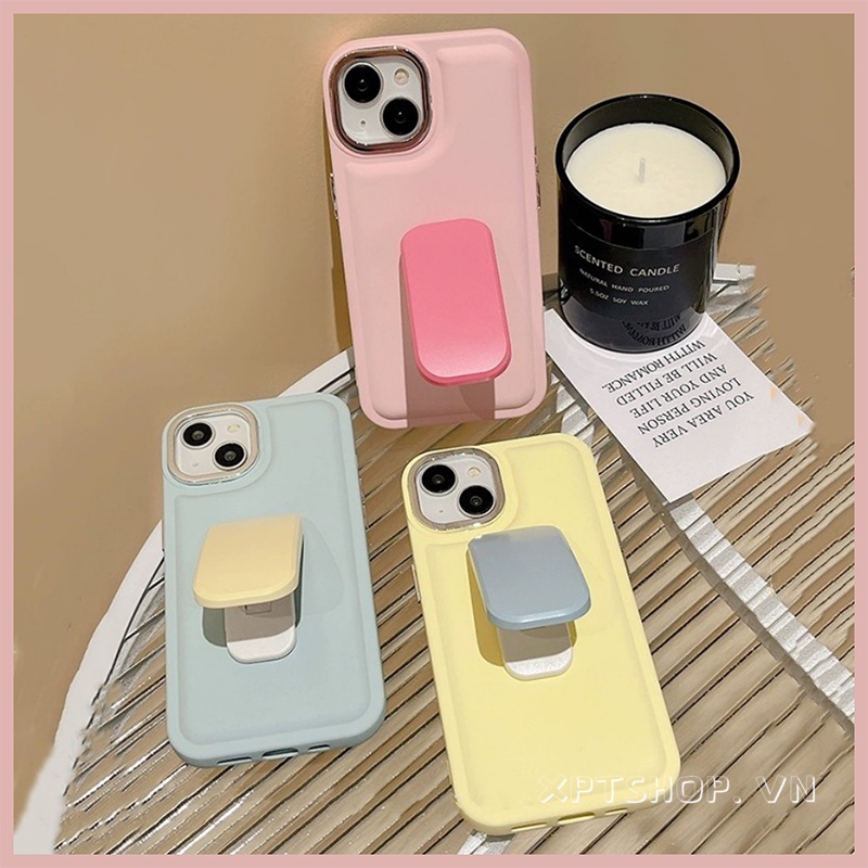 Màu sắc đơn giản macaron gấp giá đỡ vô hình mạ viền bảo vệ máy ảnh vỏ điện thoại tương thích cho iphone 14 13 12 11 pro max xr xi bảo hiểm đầy đủ vỏ mềm chống va đập