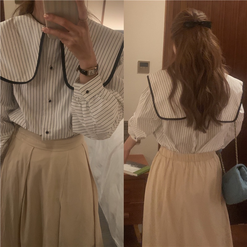 Áo Sơ Mi Dài Tay Sọc Màu Tương Phản Cổ Điển 67068