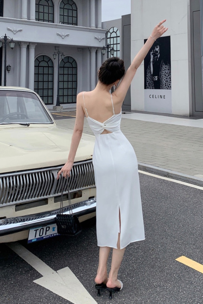 Đầm Hai Dây Hở Lưng Thời Trang Mùa Hè Dành Cho Nữ