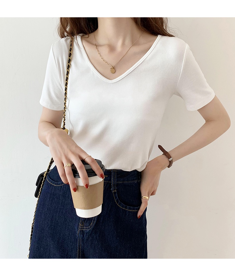 Áo Thun Mỏng Cổ V Ngắn Tay Thời Trang Nữ Sành Điệu 61732