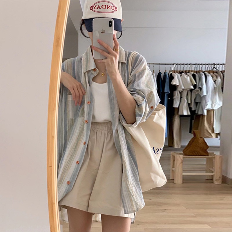 Áo Sơ Mi Kẻ Sọc Dài Tay Chống Nắng Thời Trang Mùa Hè Pháp Sang Trọng 64