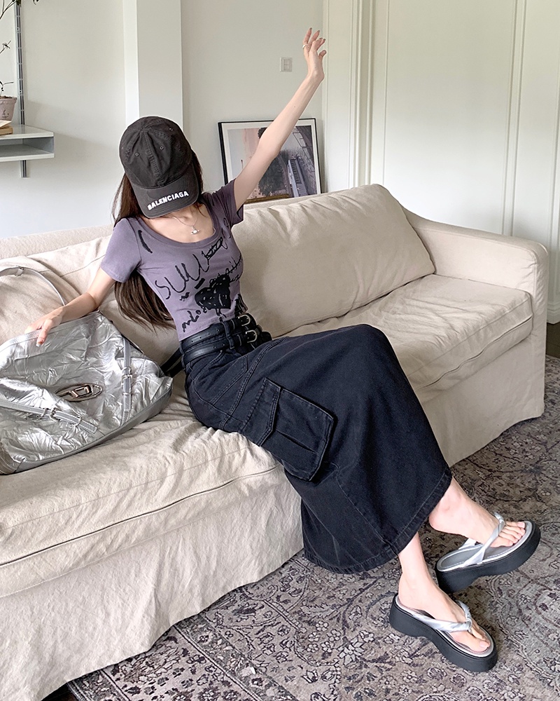 Chân Váy Yếm Denim Chữ a Lưng Cao Phong Cách Mỹ Thời Trang Mùa Hè Hàng Mới 65965