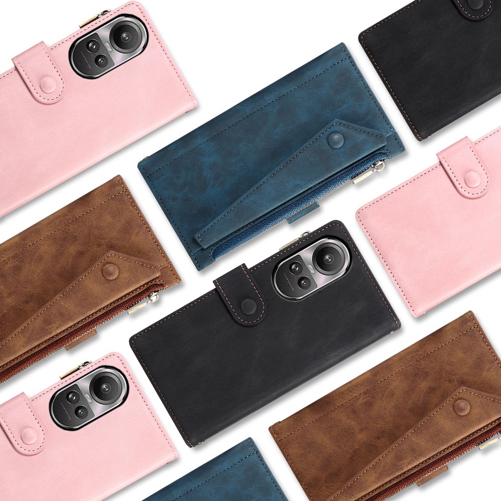 Ví flip leather case cho oppo reno 10 pro reno10 pro + ốp lưng điện thoại di động dây kéo sang trọng bao da điện thoại thông minh android cover