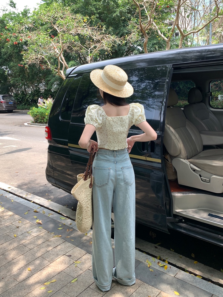 Áo Sơ Mi Tay Phồng Cột Dây In Họa Tiết Hoa Phong Cách Mới Mùa Hè 63872