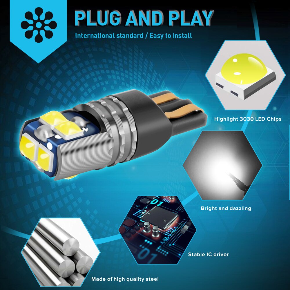 Set 2 Đèn Led W5W T10 3030 SMD 6000K 168 194 5w5 Ánh Sáng Cam Gắn Biển Số Xe Ô Tô