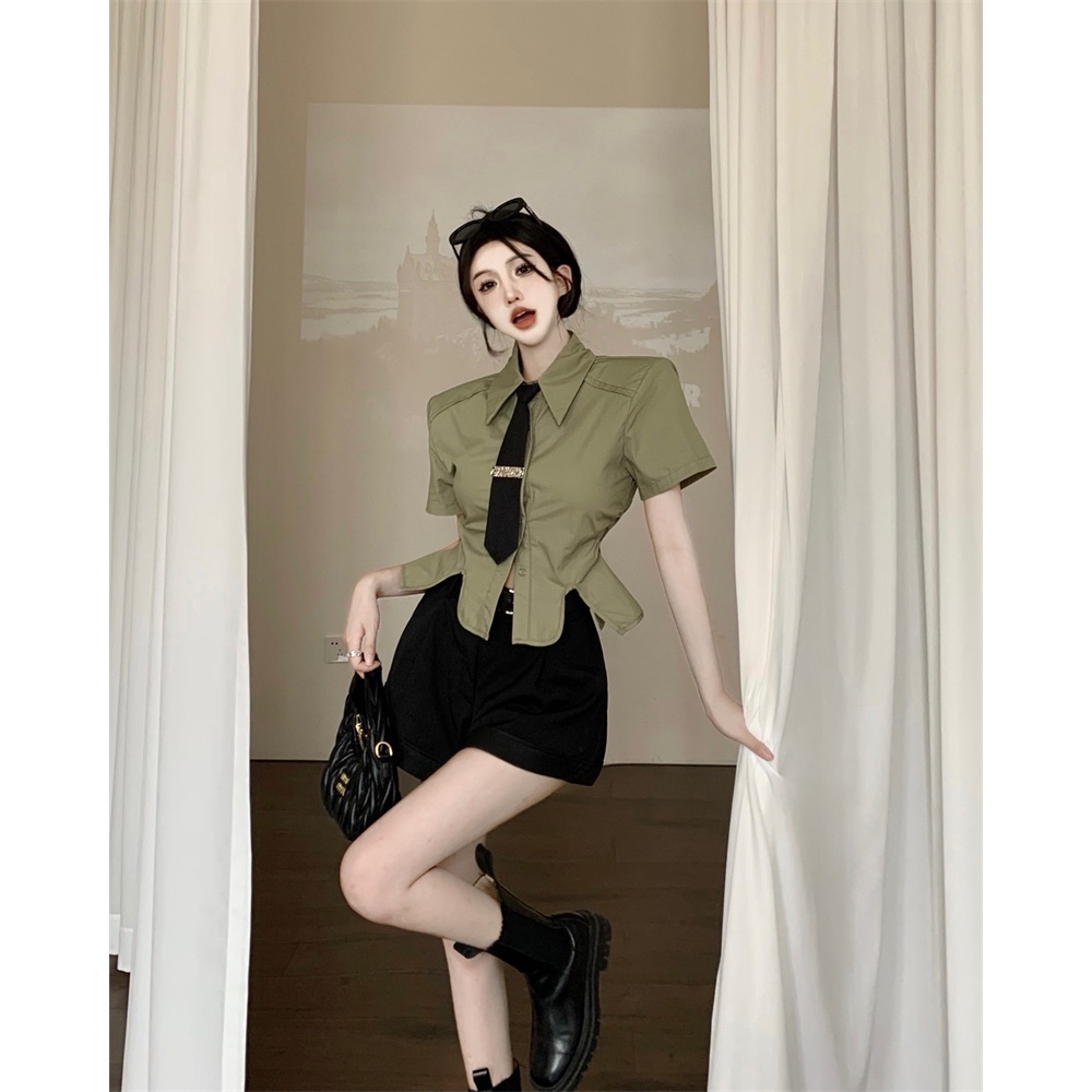 Set váy áo Nữ Mới Nhất Tinh Khiết  Áo Sơ Mi  mix chân váy ngắn cavat nữ sinh thành lịch