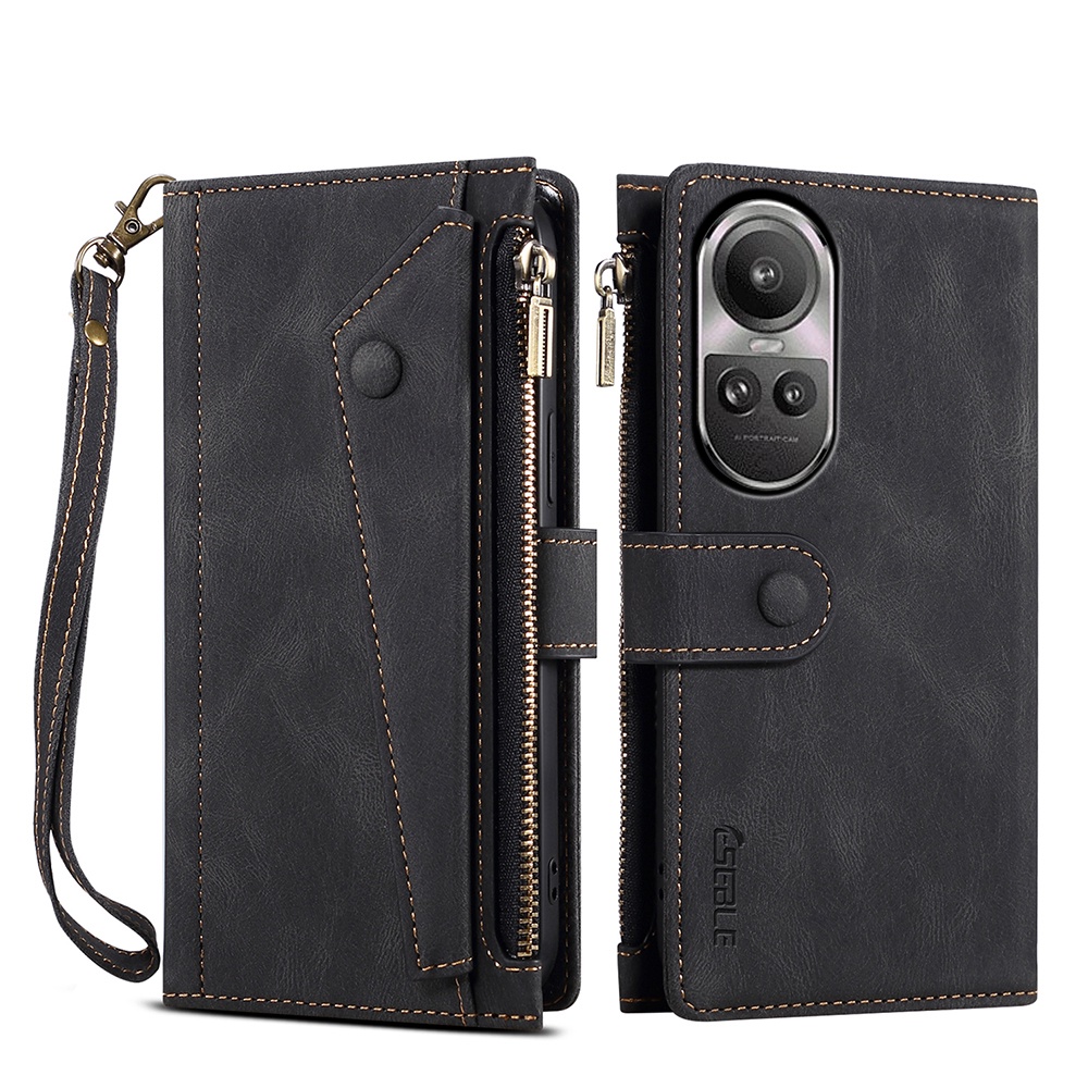 Ví flip leather case cho oppo reno 10 pro reno10 pro + ốp lưng điện thoại di động dây kéo sang trọng bao da điện thoại thông minh android cover