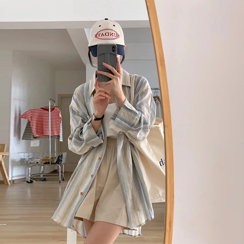 Áo Sơ Mi Kẻ Sọc Dài Tay Chống Nắng Thời Trang Mùa Hè Pháp Sang Trọng 64