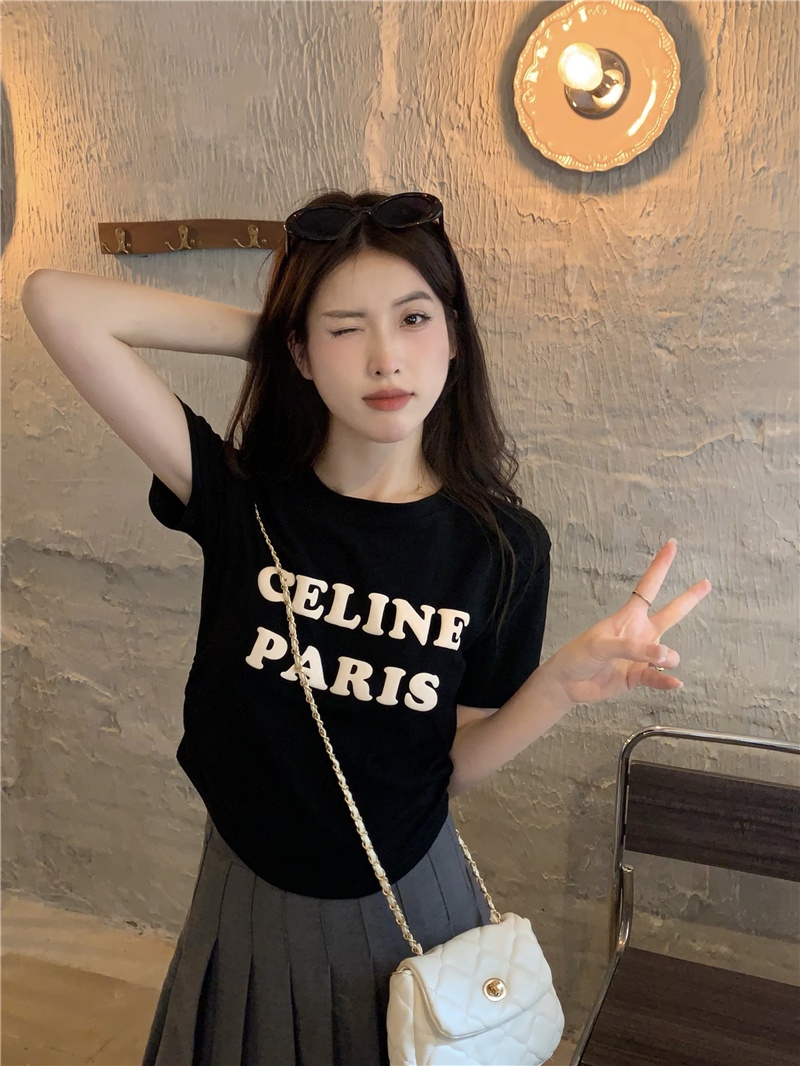 Áo Thun Xếp Ly In Chữ Phong Cách Hàn Quốc Mới 64652