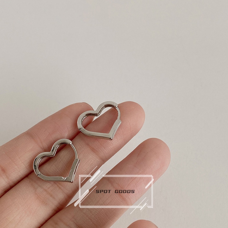 Bông Tai Bạc Hình Trái Tim Phong Cách Hiphop Thời Trang