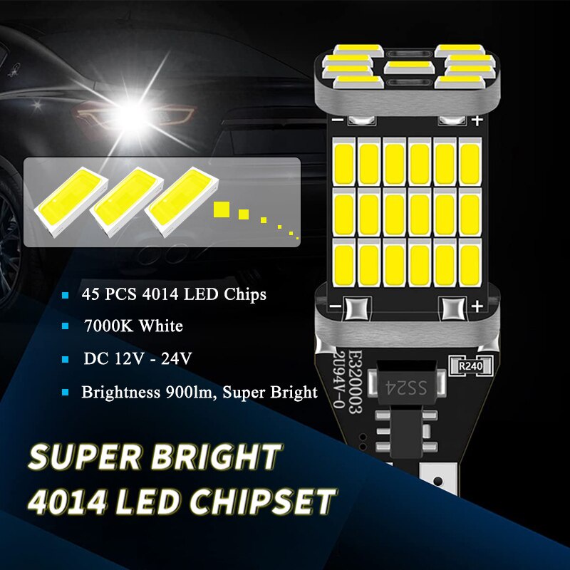 1 Đèn LED T15 W16W 12V / 24V 4014 SMD 7000L Siêu Sáng Cho Xe Hơi / Xe Tải