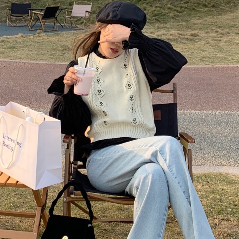 Áo Sweater Dệt Kim Sát Nách Kiểu Hàn Quốc Cá Tính