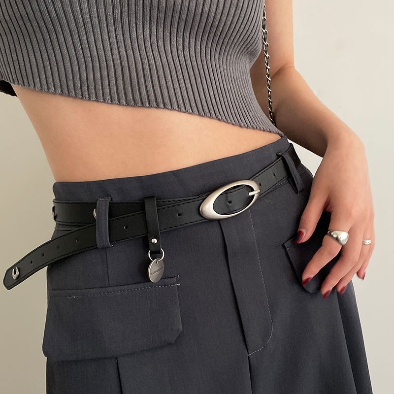 Thắt Lưng Da PU Y2K Khóa Oval Thời Trang Punk Cho Nữ