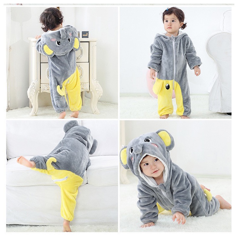 Áo Liền Quần In Hình Chú Voi Dễ Thương Cho Bé Sơ Sinh