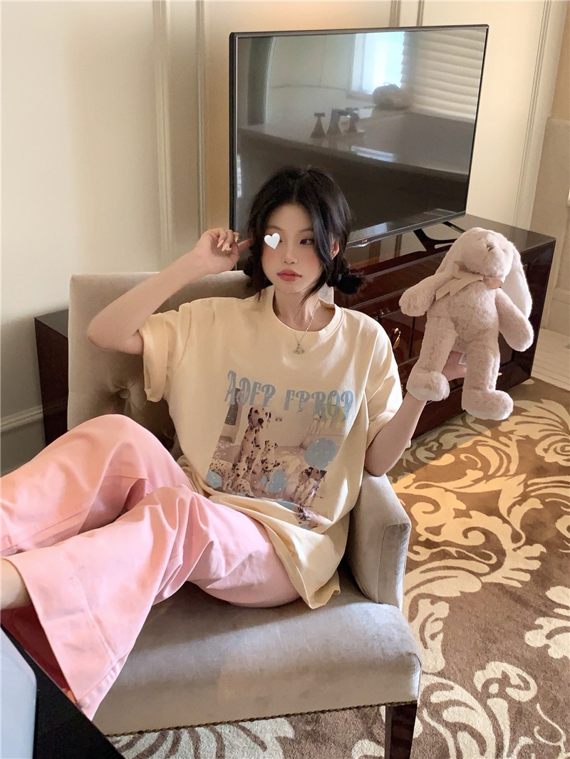 Áo Thun Ngắn Tay Dáng Rộng In Hình Chú Cún Kiểu vintage Thời Trang Mùa Hè Cho Nữ