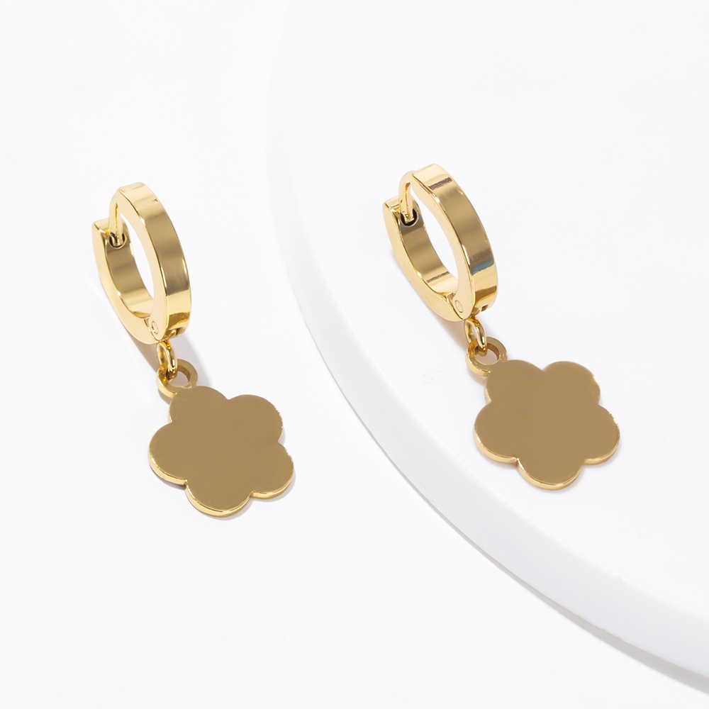 Bông Tai Mạ Vàng 18K Hình Hoa Dáng Dài Bằng Thép Không Gỉ Thời Trang Cho Nữ
