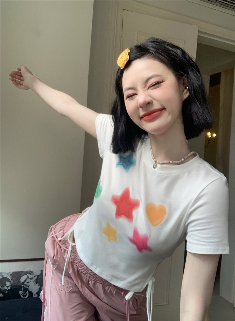 Áo Thun Cột Dây Cổ Tròn In Họa Tiết Dễ Thương Phong Cách Nhật Bản Thời Trang Mùa Hè 64457